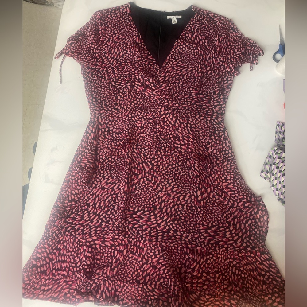 Bar III Pink Black Animal Print Ruffle Mini Dress Size 10 - Picture 7 of 13